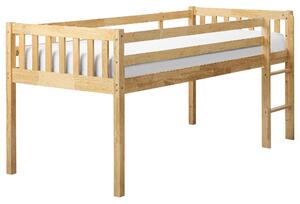 Detská vyvýšená posteľ svetlohnedá kaučuk 90 x 200 cm jednolôžko s rebríkom lamelový rošt moderný štýl detská izba