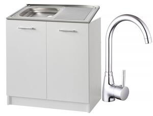 Stamar | Kuchynská linka s drezom, biela, s vysokou batériou, 80 cm