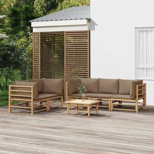 Maison Exclusive – 6-dielna záhradná súprava s vankúšmi v odtieni taupe, bambus