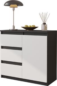 FURNICA - MIKEL - Komoda s 3 zásuvkami a 1 dvierkami - antracitovo sivá / biela matná V75cm Š80cm H35cm