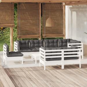 Maison Exclusive - 9-dielna záhradná súprava s vankúšmi biela borovicový masív