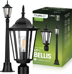 LUMILED lucerna vintage vonkajšie cestné svetlo 230V 1m výškovo nastaviteľná stojacia lampa čierne hliníkové sklo IP44 zásuvka E27 vonkajšia záhrada