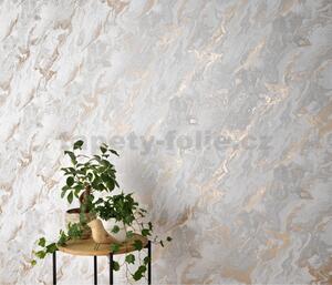Vliesové tapety na stenu Evolution 10318-10, rozmer 10,05 m x 0,53 m, mramor sivo-biely so zlatými kontúrami, Erismann