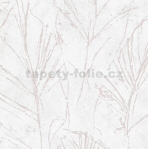 Vliesové tapety na stenu Evolution 10321-05, rozmer 10,05 m x 0,53 m, listy ružovo metalické na bielom podklade, Erismann