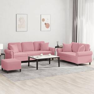 Maison Exclusive – 3-dielna sedacia súprava s vankúšmi z ružového zamatu