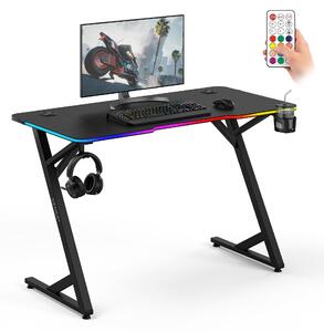 Sense7 VOLT RGB herný stôl, 120x60 cm, čierna farba, počítačový stôl s LED osvetlením, PC stôl s karbónovým vzhľadom, herný stôl, držiak na nápoje