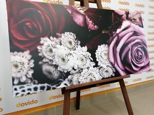 Obraz kytica ruží v retro štýle - 100x50