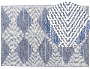 Koberec svetlobéžový a modrý 160 x 230 cm vlna a polyester ručne tkaný s geometrickým vzorom boho obývacia izba spálňa