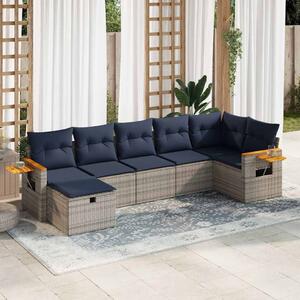 Maison Exclusive - 7-dielna záhradná súprava pohoviek s vankúšmi sivá polyratanová