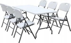 BDW záhradný stôl so 6 stoličkami Skladací stôl 180x75 cm s rukoväťou na prenášanie
