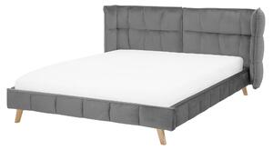 Posteľ sivá zamatové čalúnenie 160 x 200 cm prešívaná nohy zo svetlého dreva lamelový rošt nastaviteľné čelo moderný štýl spálňa