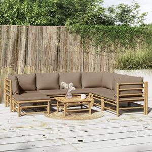 Maison Exclusive – 8-dielna záhradná súprava s vankúšmi v odtieni taupe, bambus