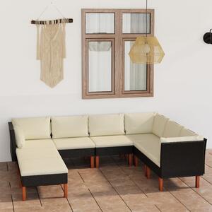 Maison Exclusive – 8-dielna záhradná súprava s vankúšmi z polyrotangu v čiernej farbe
