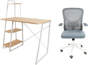IDEPAR - Set písací stôl Messa Oak Sonoma + kancelárska stolička APA Sivá/biela