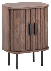 Nočný stolík tmavohnedý čierne nohy MDF kov 40 x 30 cm retro štýl posuvné dvierka obývacia izba