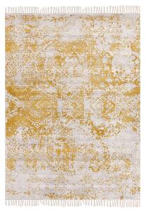 Koberec žltý a béžový viskózový 140 x 200 cm orientálny vzor vintage dizajn obývacia izba spálňa