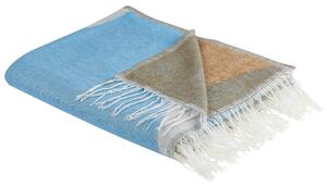 Deka béžová modrá polyester akryl 130 x 170 cm abstraktný obojstranný vzor moderný štýl obývačka spálňa