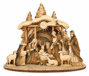 AMADEA Drevený skladací betlehem sépiový 3D 20 cm