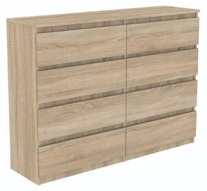 Komoda v dekore dub Sonoma so zásuvkami, 120 cm, 8 zásuviek, do spálne a obývačky – VÝROBCA