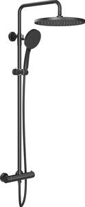 Sprchový systém Rainsworth s termostatom, okrúhla sprcha ABS 30 cm, 3 režimy prúdu, sprchová súprava 92-126 cm, čierna