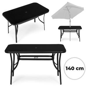 MultiGarden Záhradný stôl 140x80 cm z tvrdeného skla s otvorom na slnečník - čierny MultiGarden