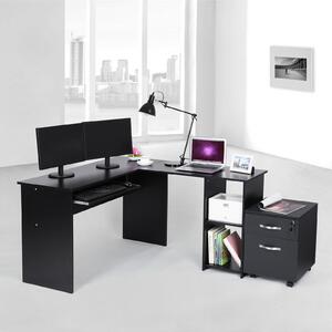 Počítačový stôl čierny | so zásuvkou na klávesnicu a 2 policami | 140 x 120 cm | PC stôl jednoduchý na zostavenie | Kancelársky stôl stabilný VASAGLE LCD810B