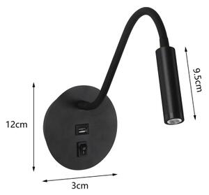 Brilagi - LED Flexibilná nástenná lampa s USB portom MAYA LED/3W/230V čierna