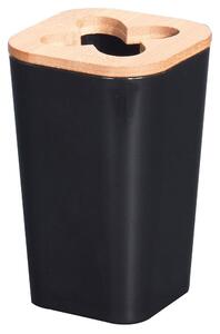Bathroom Solutions Kúpeľňový pohár na kefky Soap, čierna/s drevenými prvkami