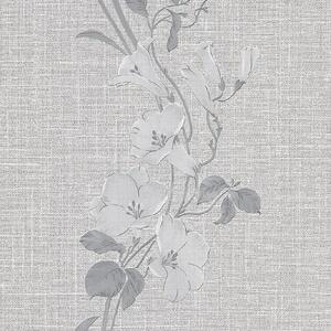Vliesové tapety na stenu HIT 10325-37, rozmer 10,05 m x 0,53 m, kvety na sivom textilnom podklade so strieborným prešívaním, Erismann