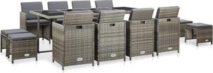 Maison Exclusive – 13-dielna záhradná jedálenská súprava s poduškami Poly Rattan Grey