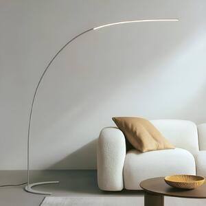 LED stojacia lampa Lindby Danua, strieborná, kov, výška 200 cm, Hliník / sivá / zinok, Obývacia izba / jedáleň, kov, Moderný, Oblúková stojaca lampa