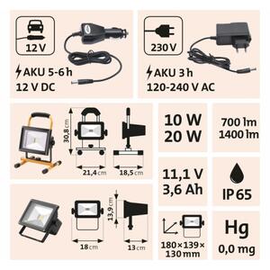 Extol - LED Nabíjací reflektor LED/20W/3600 mAh/11,1V IP65
