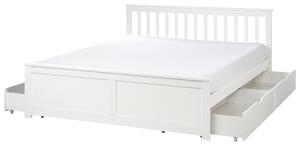 Posteľ biela borovicové drevo MDF 160 x 200 cm s čelom úložný priestor 4 zásuvky minimalistický škandinávsky štýl spálňa