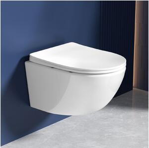Závesné WC Rainsworth bez ráfika - výkonné splachovanie, WC misa vrátane sedátka s funkciou mäkkého zatvárania, kompaktný dizajn WC s dĺžkou 48,5 cm, jedno splachovacie WC