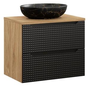Comad Závesná skrinka Luxor Black Mona s doskou a umývadlom 70 cm čierna/dub olejovaný