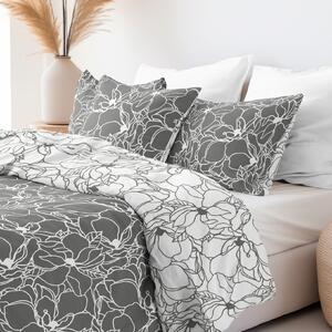 Goldea bavlnené posteľné obliečky - biele kvety na tmavo sivom 140 x 200 a 70 x 90 cm