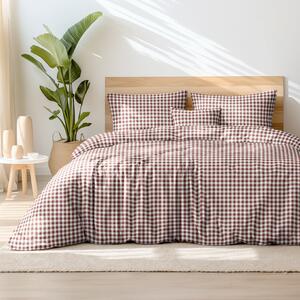 Goldea tradičné bavlnené posteľné obliečky - hnedé a biele kocky 140 x 200 a 70 x 90 cm
