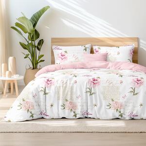 Goldea bavlnené posteľné obliečky duo - pivonky s textami s púdrovo ružovou 140 x 200 a 70 x 90 cm