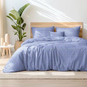 Goldea tradičné bavlnené posteľné obliečky - modré a biele kocky 140 x 200 a 70 x 90 cm