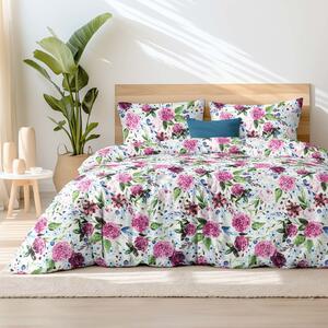 Goldea bavlnené posteľné obliečky - motív fialových hortenzií 150 x 200 a 50 x 60 cm