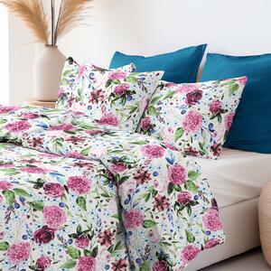 Goldea bavlnené posteľné obliečky - motív fialových hortenzií 140 x 220 a 70 x 90 cm
