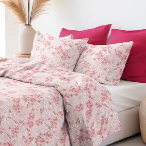 Goldea bavlnené posteľné obliečky - vtáčiky v ružovej záhrade 140 x 220 a 70 x 90 cm