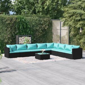 Maison Exclusive – 9-dielna záhradná súprava s vankúšmi z polyrotangu v čiernej farbe