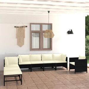 Maison Exclusive – 8-dielna záhradná súprava s vankúšmi z polyrotangu v čiernej farbe