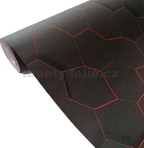 Vliesové tapety na stenu 37043-1, rozmer 10,05 m x 0,53 m, 3D hexagony s červenou konturou, A.S. Création