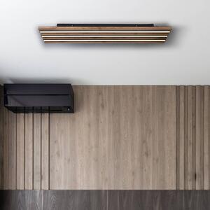 Stropné LED svetlo Hayden, dĺžka 80 cm, čierna/tmavé drevo, Čierna, Obývacia izba / jedáleň, Hliník, Stropné svetlo