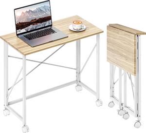 HOMCOM Skladací písací stôl Malý skladací písací stôl s rozmermi 80 cm a kolieskami