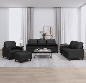 Maison Exclusive – 4-dielna sedacia súprava s vankúšmi, čierna umelá koža