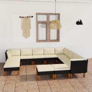 Maison Exclusive – 12-dielna záhradná súprava s vankúšmi z polyrotangu, čierna