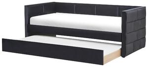 Rozkladacia posteľ čierna zamatová jednolôžko 90 x 200 cm lamelový rám moderný glamour štýl